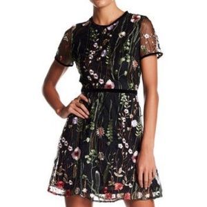 NSR Embroidered Garden Belted Black Dress